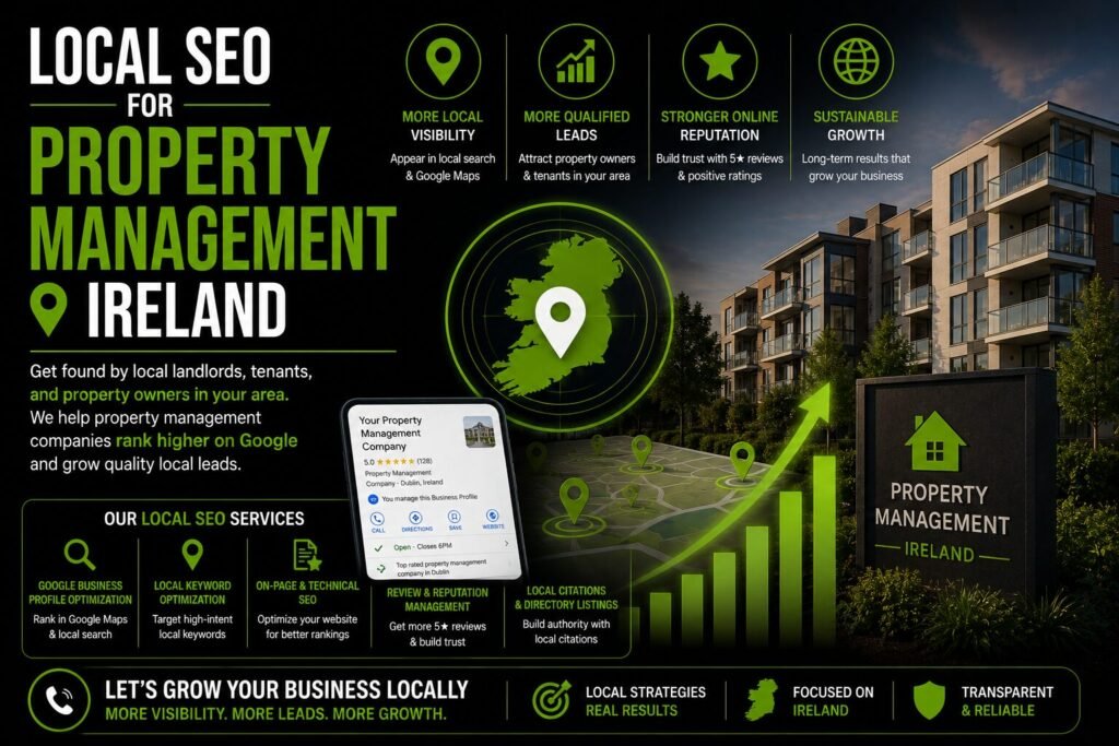 Local SEO for property management Ireland landlord search result How letting agents rank on Google Dublin map pack example Property listing SEO Dublin rental vacancy page structure Letting agent reviews Dublin landlord trust signals Estate agent schema markup rental listing rich result Topaz SEO Dublin property management client reviewing landlord growth. SEO for estate agents Dublin, letting agent reviews Dublin, estate agent schema markup.