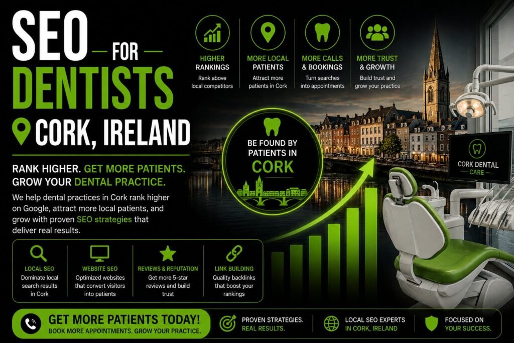 SEO for dentists Cork Google Business Profile setup How to get more dental patients Cork appointment booking growth SEO for clinics providers Ireland treatment page strategy SEO for healthcare providers Ireland EEAT content planning Google Business Profile for medical practice Cork review management Topaz SEO Cork dental client reviewing AI search visibility