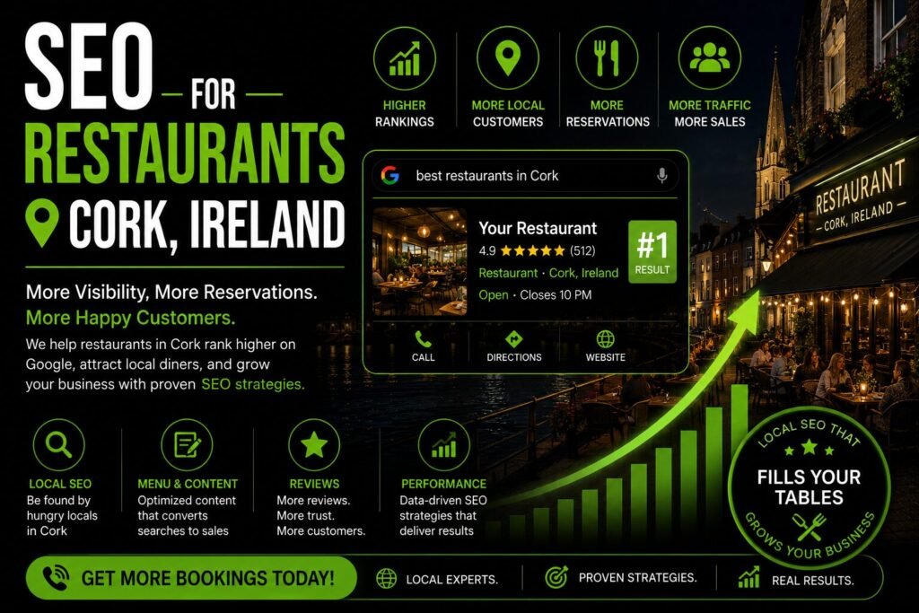 SEO for restaurants Cork Ireland – Topaz SEO hospitality dashboard" "SEO for hospitality Cork Ireland booking growth chart" "Answer engine optimization Cork restaurant schema example" "Perplexity optimization agency Ireland restaurant citation screenshot" "How to rank on ChatGPT Cork Ireland – restaurant menu schema" "Cork restaurant Google Business Profile before and after SEO