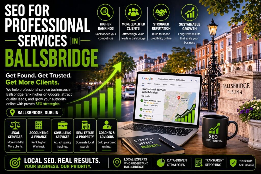 SEO for professional services in Ballsbridge Google search result SEO Consultant Ballsbridge credentialed strategy session SEO for accountants Ballsbridge client comparison example AEO Agency Ballsbridge ChatGPT citation strategy Local SEO for law firms Ballsbridge practice area content Topaz SEO Ballsbridge client reviewing enquiry growth The core hook, built on real research: Ballsbridge is genuinely Dublin's "embassy and corporate-HQ belt," and Dublin 4 is consistently cited as the most prestigious postcode a firm can hold. I built the whole piece around a real tension that data supports — offline prestige (the address) not automatically translating into online authority (the search ranking) — rather than a generic pain-point list. That's a different core argument from every other post in the series. What's inside: Primary keyword in H1 + H2, plus intro/FAQ/body. LSI as exact headings: "AEO Agency Ballsbridge," "Local SEO for Law Firms Ballsbridge," and "GEO Services Ballsbridge (Rank on ChatGPT Ballsbridge)." "Why Choose Topaz SEO" built around this post's specific tension — "translating credibility that already exists offline into something Google and AI systems can actually verify." Combined JSON-LD: ProfessionalService (areaServed: Ballsbridge, Dublin 4) + 6 Services + FAQPage. Worth knowing: this shares real conceptual DNA with your Sandyford post (both are Dublin business-district, professional-services/accountants-focused pieces) and your Cork solicitors/accountants post. The differentiating angle here — prestige-address-vs-search-visibility — is distinct enough to justify as its own page, but if you keep adding Dublin business-district posts (there's also Dublin 2, the IFSC, Grand Canal Dock/"Silicon Docks"), it may be worth eventually consolidating Sandyford + Ballsbridge + any future district pages under one "Dublin Business Districts" pillar page rather than letting the cluster grow indefinitely as standalone posts. Seo for professional services ballsbridge topaz seo Code · HTML You’ve used 90% of your session limit AEO Agency Ballsbridge, local SEO for law firms Ballsbridge, GEO Services Ballsbridge (Rank on ChatGPT Ballsbridge)