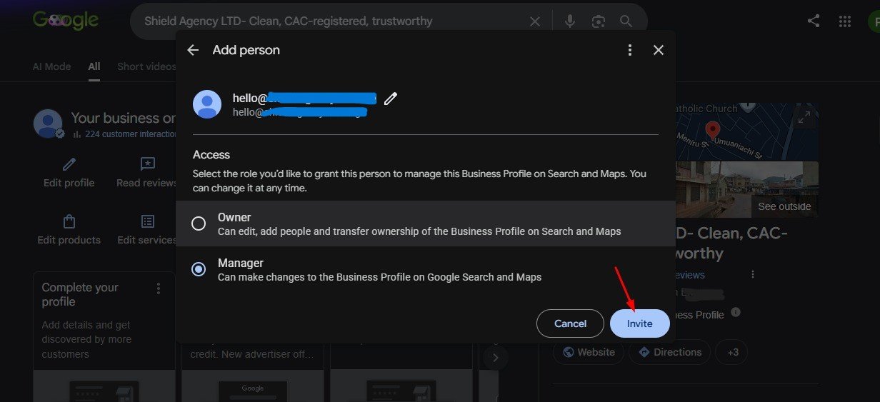 Step 5: Fill fields and click Invite